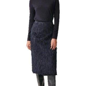 COS Feathered Wrap Midi Skirt in Navy Size 10